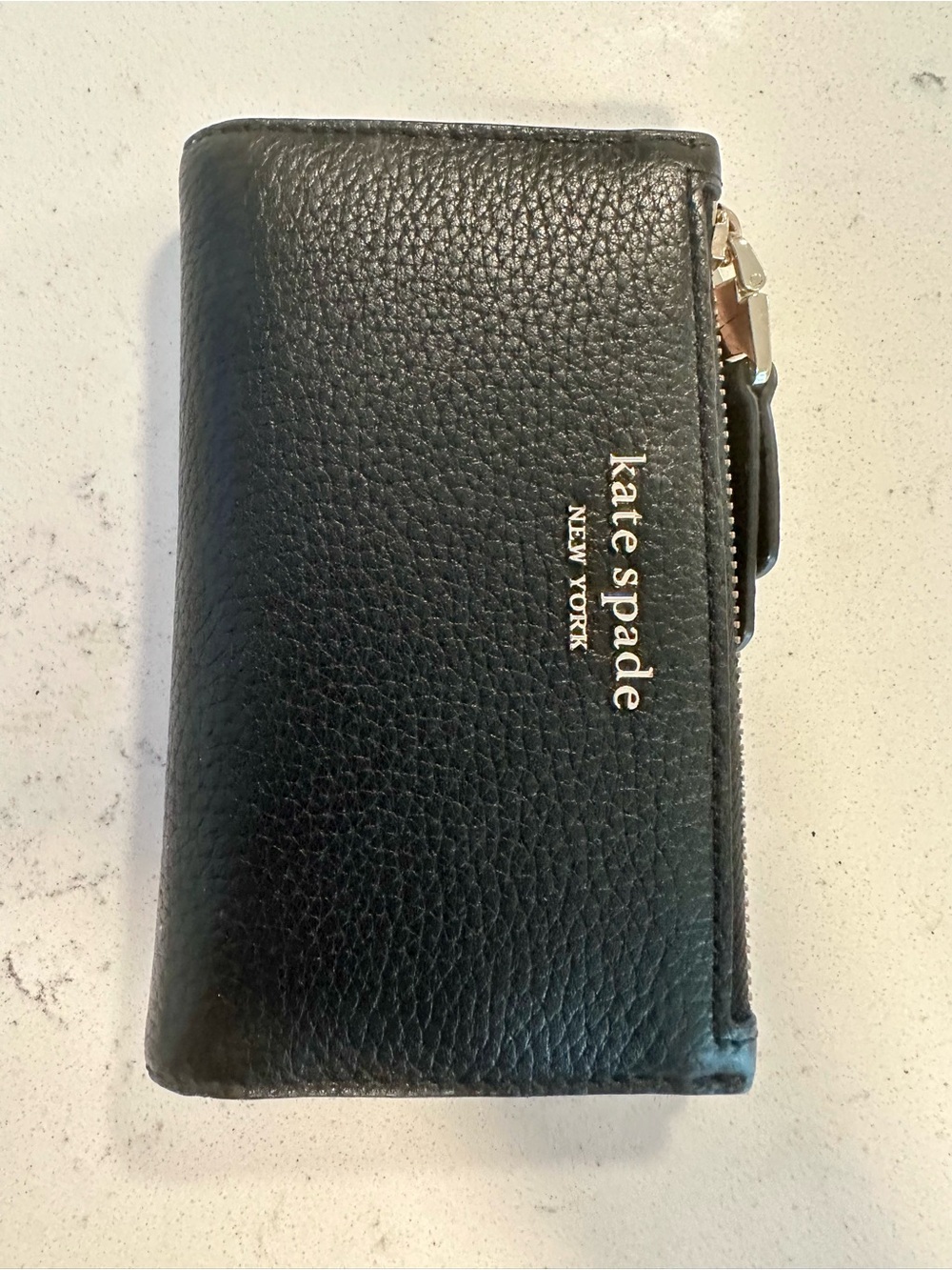 kate spade Black Pebbled Leather Zip Wallet